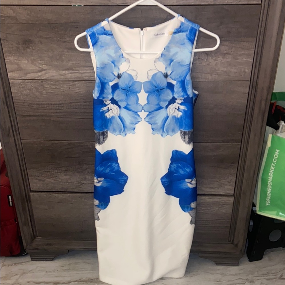 Calvin Klein Blue and White Floral Dress